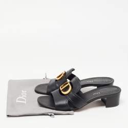 Dior Black Leather 30 Montaigne  Slide Size 37.5