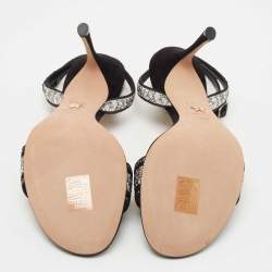 Dior Black/Silver Crystal Embellished Embroidered Canvas Dway Ankle Strap Sandals Size 39.5
