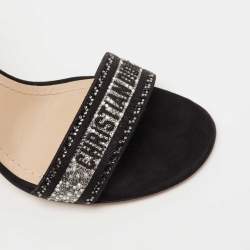 Dior Black/Silver Crystal Embellished Embroidered Canvas Dway Ankle Strap Sandals Size 39.5