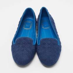 Dior Blue Cannage Suede Smoking Slippers Size 40