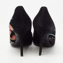 Pre Owned Dior Black Suede Embroidered Pumps Size 40
