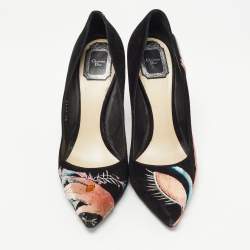 Pre Owned Dior Black Suede Embroidered Pumps Size 40