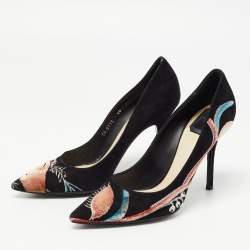 Pre Owned Dior Black Suede Embroidered Pumps Size 40