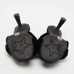 Dior Black Shearling Fur and Embroidered Canvas Dway Slide Sandals Size 40