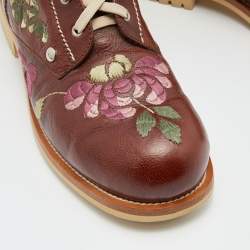 Dior Brown Leather Floral and Butterfly Embroidered Combat Boots Size 39
