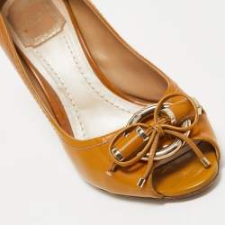 Dior Brown Leather Bow Peep Toe Pumps Size 38.5