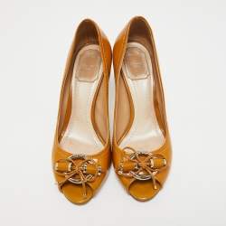 Dior Brown Leather Bow Peep Toe Pumps Size 38.5