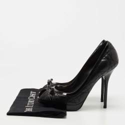Pre Owned Dior Black Cannage Leather Bow Peep Toe Platform Pumps Size 38