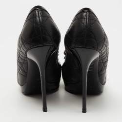 Pre Owned Dior Black Cannage Leather Bow Peep Toe Platform Pumps Size 38