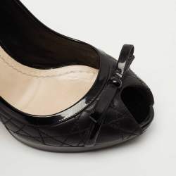 Pre Owned Dior Black Cannage Leather Bow Peep Toe Platform Pumps Size 38