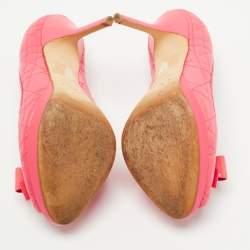 Pre Owned Dior Pink Cannage Leather Peep Toe Bow Pumps Size 38.5