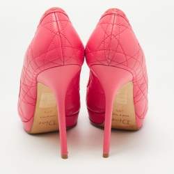 Pre Owned Dior Pink Cannage Leather Peep Toe Bow Pumps Size 38.5