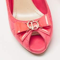 Pre Owned Dior Pink Cannage Leather Peep Toe Bow Pumps Size 38.5