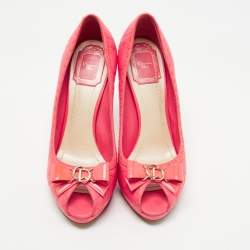 Pre Owned Dior Pink Cannage Leather Peep Toe Bow Pumps Size 38.5