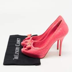 Pre Owned Dior Pink Cannage Leather Peep Toe Bow Pumps Size 38.5
