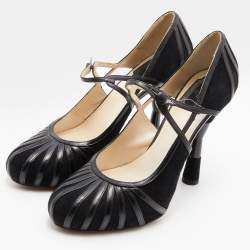 Dior Black Suede and Leather Mary Jane Platform Pumps Size 38