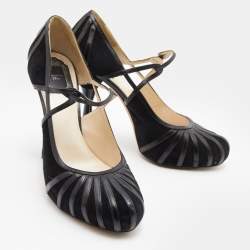 Dior Black Suede and Leather Mary Jane Platform Pumps Size 38