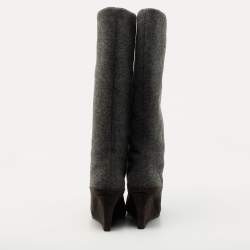 Pre Owned Dior Grey Suede and Wool Wedge Knee Length Boots Size 40.5