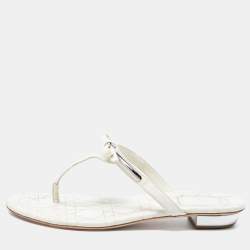 Dior White Leather Bow Thong Flats Size 39