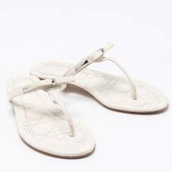 Dior White Leather Bow Thong Flats Size 39