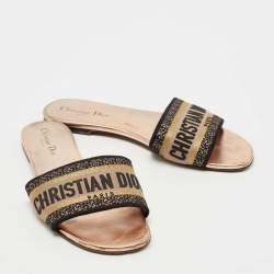 Dior Multicolor Canvas Dway Flat Slides Size 40.5