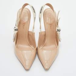 Dior Beige Patent Leather J'adior Slingback Pumps Size 36