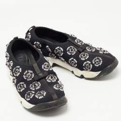Pre Owned Dior Black Crystal Embellished Mesh Fusion Sneakers Size 39.5