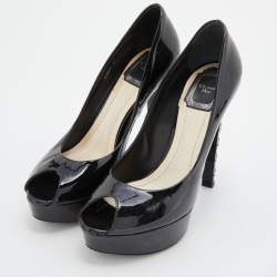 Pre Owned Dior Black Patent Leather Peep Toe Platform Pumps Size 37.5