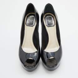 Pre Owned Dior Black Patent Leather Peep Toe Platform Pumps Size 37.5
