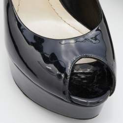 Pre Owned Dior Black Patent Leather Peep Toe Platform Pumps Size 37.5