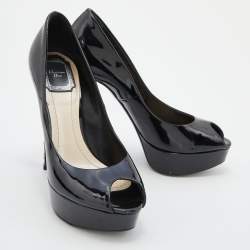 Pre Owned Dior Black Patent Leather Peep Toe Platform Pumps Size 37.5