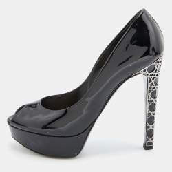 Pre Owned Dior Black Patent Leather Peep Toe Platform Pumps Size 37.5