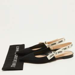 Dior Black Canvas J'adior Slingback Flat Sandals Size 39.5