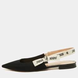 Dior Black Canvas J'adior Slingback Flat Sandals Size 39.5