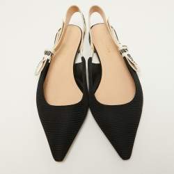 Dior Black Canvas J'adior Slingback Flat Sandals Size 39.5