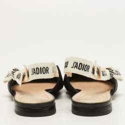 Dior Black Canvas J'adior Slingback Flat Sandals Size 39.5