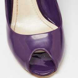 Dior Purple Patent Peep Toe Wedge Pumps Size 36