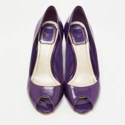 Dior Purple Patent Peep Toe Wedge Pumps Size 36