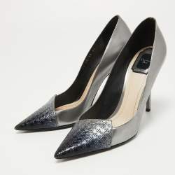 Dior Grey/Blue Patent Pointed Toe Pumps Size 39