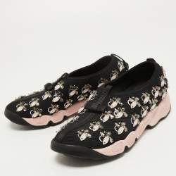 Pre Owned Dior Black Mesh Crystal Embellishment Fusion Sneakers Size 35.5