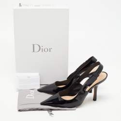 Pre Owned Dior Black Patent Leather Bow Slingback Pumps Size 39.5