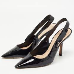 Pre Owned Dior Black Patent Leather Bow Slingback Pumps Size 39.5
