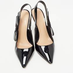 Pre Owned Dior Black Patent Leather Bow Slingback Pumps Size 39.5