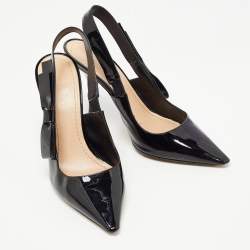 Pre Owned Dior Black Patent Leather Bow Slingback Pumps Size 39.5