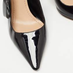 Pre Owned Dior Black Patent Leather Bow Slingback Pumps Size 39.5