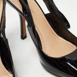Pre Owned Dior Black Patent Leather Bow Slingback Pumps Size 39.5