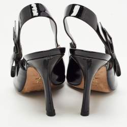 Pre Owned Dior Black Patent Leather Bow Slingback Pumps Size 39.5