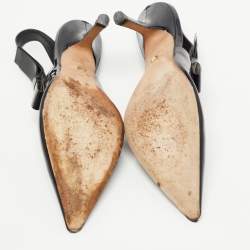 Pre Owned Dior Black Patent Leather Bow Slingback Pumps Size 39.5