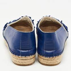 Dior Blue Laser Cut Leather Flower Applique Espadrille Flats Size 35.5