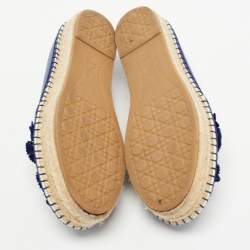 Dior Blue Laser Cut Leather Flower Applique Espadrille Flats Size 35.5